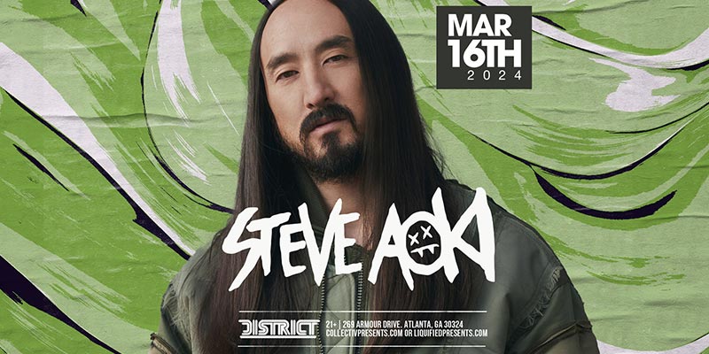 Steve Aoki, the global electronic dance music icon, is gracing District Atlanta with an exclusive DJ set on March 14th, 2024.
