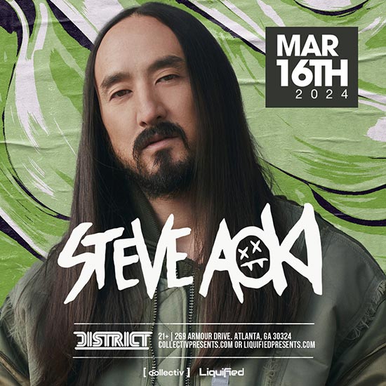 Steve Aoki, the global electronic dance music icon, is gracing District Atlanta with an exclusive DJ set on March 14th, 2024.