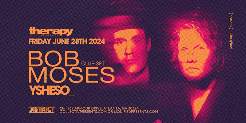 Experience the electrifying sounds of Bob Moses at District Atlanta for a special club set on June 28th, 2024