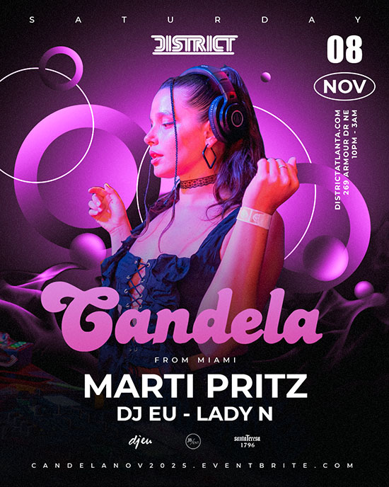 Candela: Featuring Marti Pritz at District on Saturday, November 8th